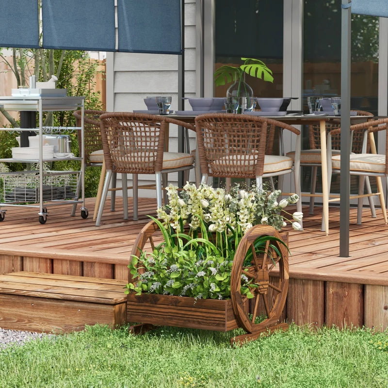 Wooden Wagon Planter Box, 3-Tier Raised Garden Bed, for Vegetables Flowers Herbs, 24" x 24" x 22", Carbonized