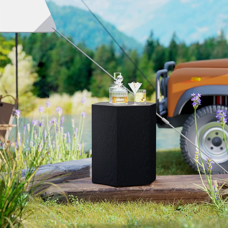 Hexagonal Side Table, Small End Table with 4 Adjustable Feet for Indoor, Outdoor, Black