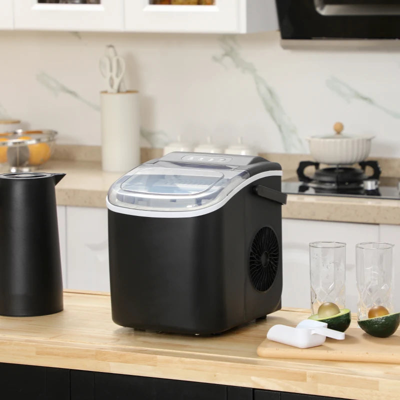 Portable Ice Maker Countertop with Handle, Self Cleaning Ice Maker Machine with Scoop and Basket, 26lbs/24Hrs, Black