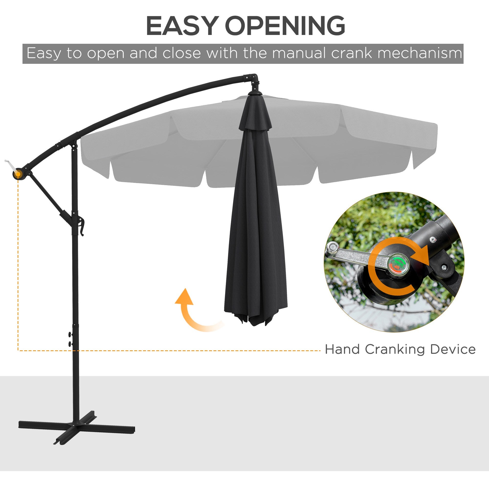 Outsunny 11ft Cantilever Patio Umbrella Offset Parasol 8 Ribs Cross Base for Outdoor Garden Black