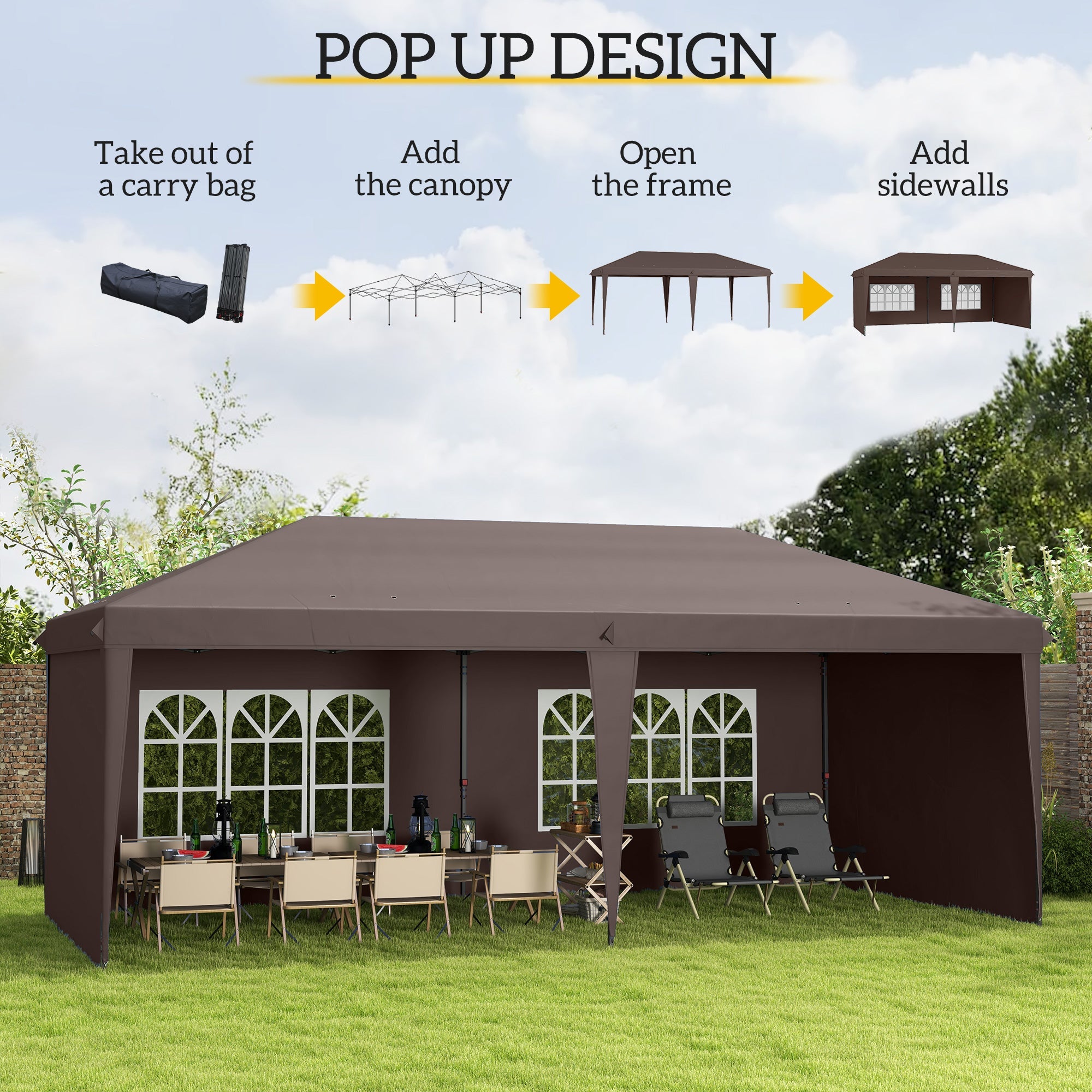 Outsunny 10' x 20' Outdoor Pop Up Canopy Tent Party Tent Instant Shelter W/ Carrying Bag, Coffee