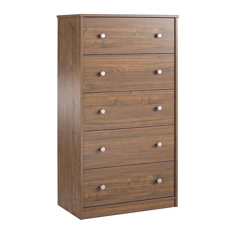 Modern 5-Drawer Bedroom Chest of Drawers in Rustic Walnut Wood Finish - Free Shipping