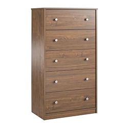 Modern 5-Drawer Bedroom Chest of Drawers in Rustic Walnut Wood Finish - Free Shipping