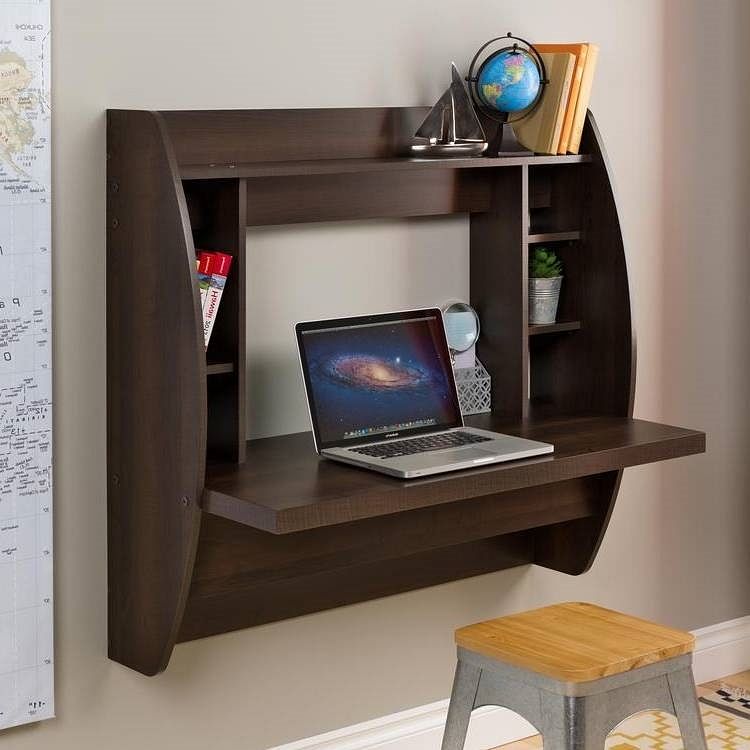 Modern Floating Wall Mounted Home Office Computer Desk in Brown Wood Finish - Free Shipping