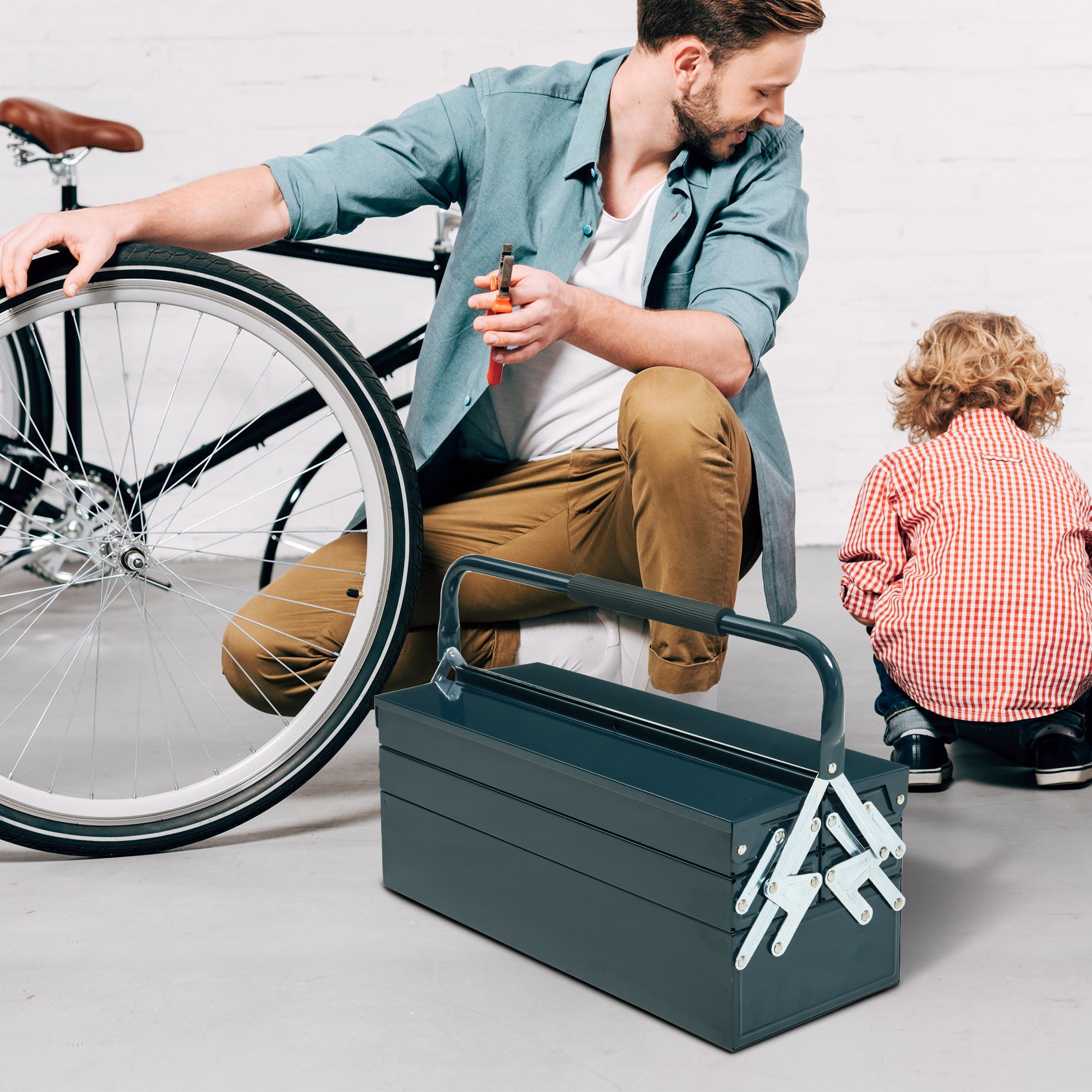 DURHAND Cantilever Toolbox: 5-Tray Portable Steel Tool Chest for Workshop & Garage Organization, Dark Green