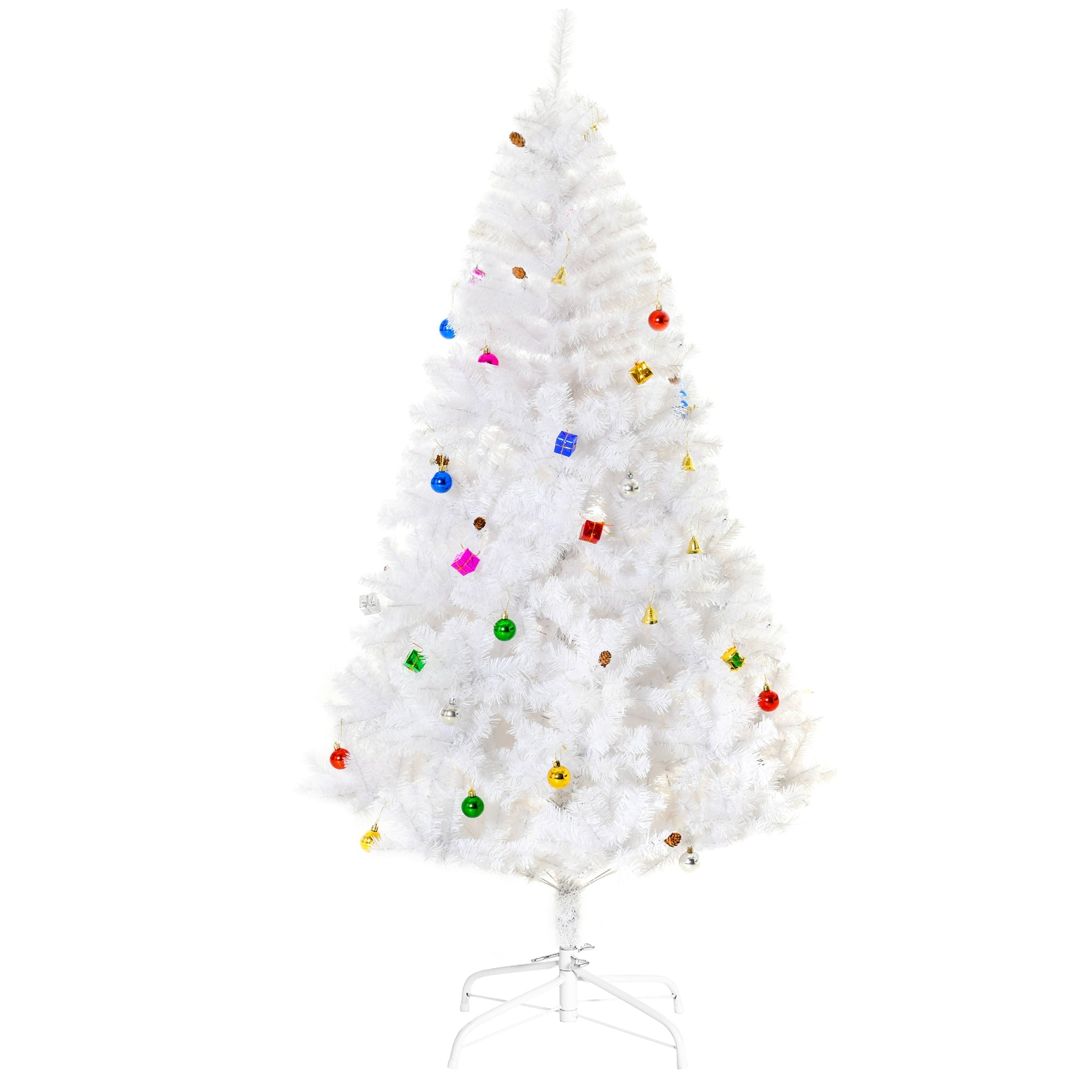 HOMCOM 6ft White Artificial Christmas Tree - Indoor Xmas Holiday Décor with Ornaments, Perfect for Festive Season