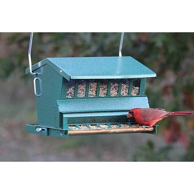 Rugged Green Metal Squirrel-Proof Bird Feeder with Easy-Refill Top - Free Shipping