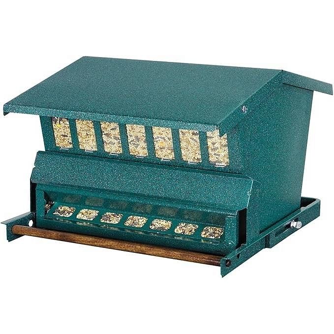 Rugged Green Metal Squirrel-Proof Bird Feeder with Easy-Refill Top - Free Shipping