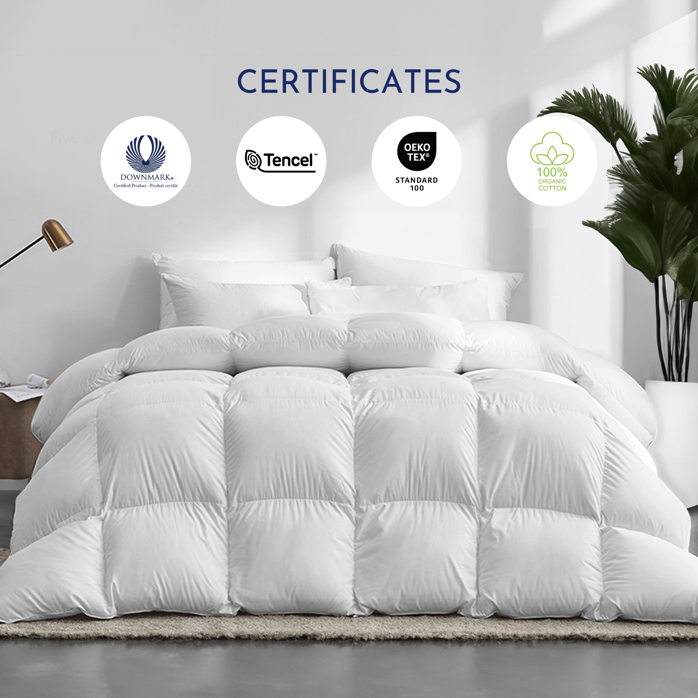Highland Feather 600 Loft White Duck Down Comforter with 300T TencelTM Organic Cotton Shell