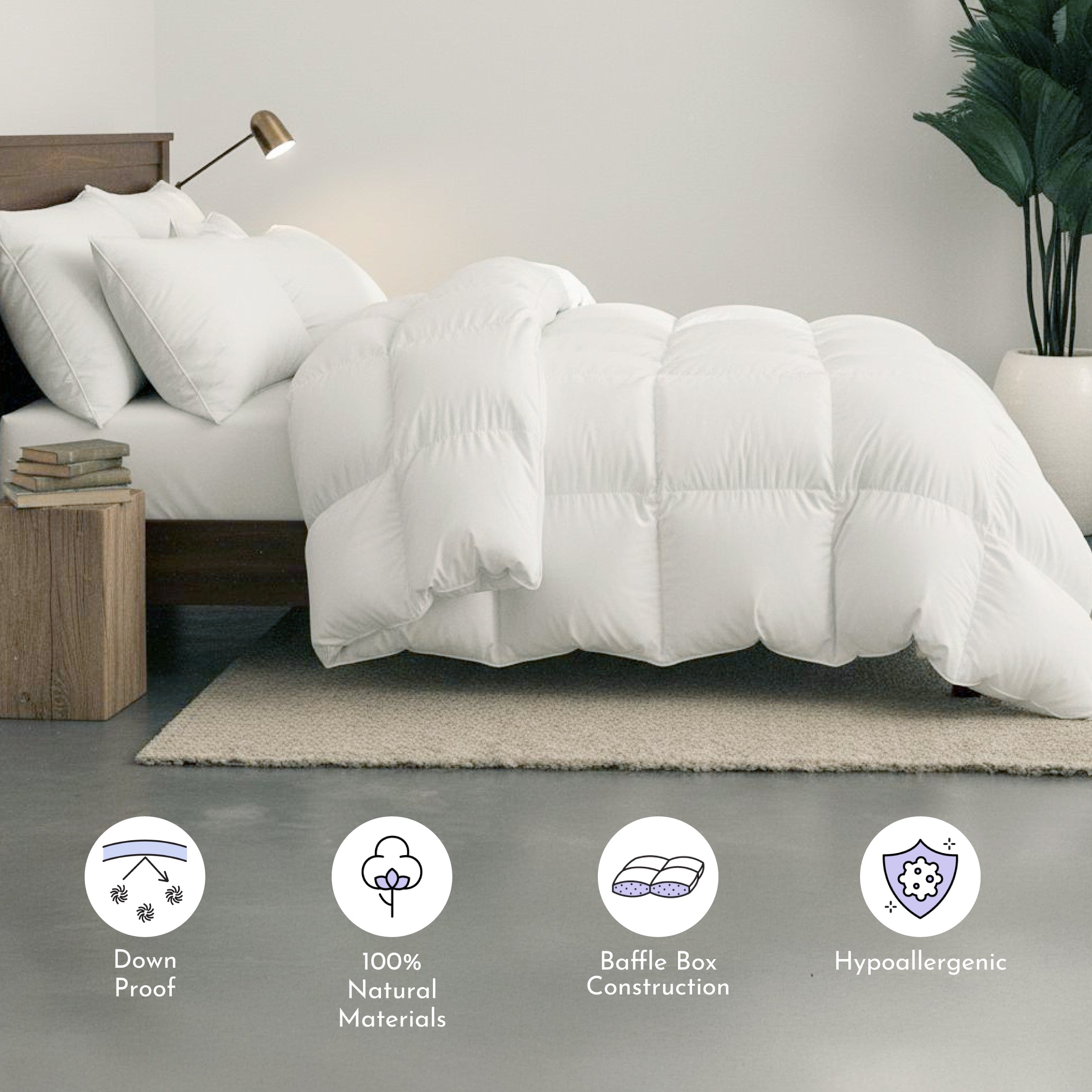 Highland Feather 600 Loft White Duck Down Comforter with 300T TencelTM Organic Cotton Shell