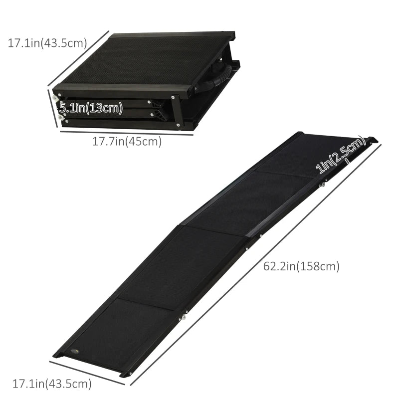 Folding Pet Ramp, 62 Inch Lightweight Portable Dog Ramp for Extra Large Dogs, Non-Slip Surface for Cars, Trucks and SUVs, Black
