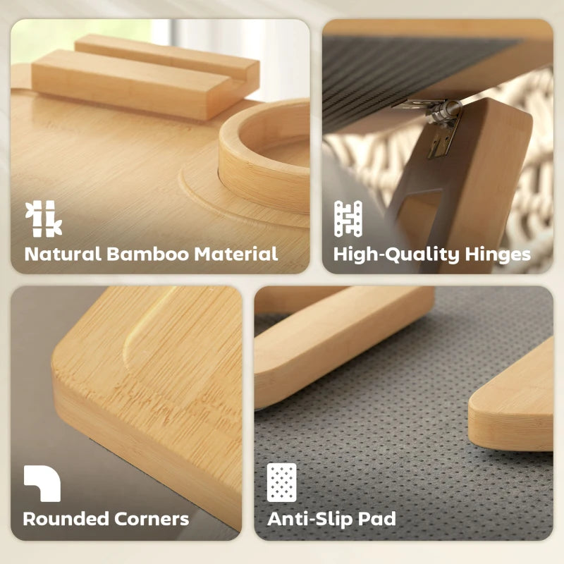 Couch Arm Tray, Clip-On Side Table with 360° Rotating Phone Holder and Removable Cup Holder, Natural
