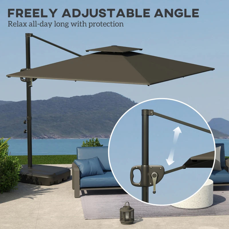 Square Cantilever Patio Umbrella, Double Top Patio Hanging Offset Umbrella with Crank & Tilt, 8' x 9', Dark Grey