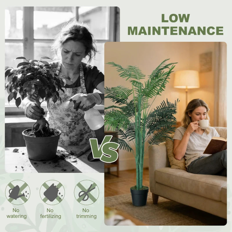 5FT Artificial Palm Tree, Fake Tropical Tree with Lifelike Leaves, Faux Plant in Pot for Indoor Decoration, Green