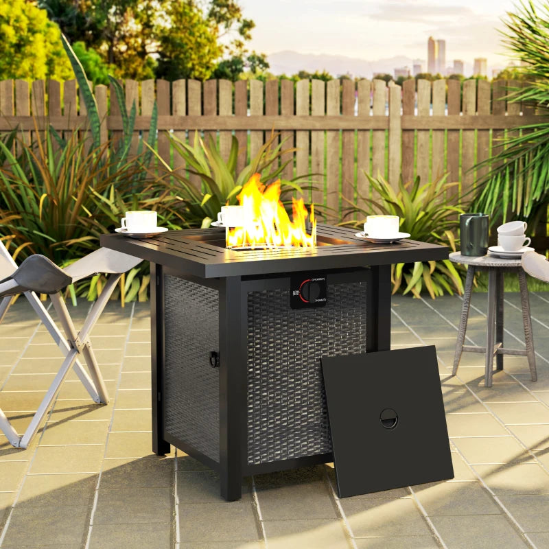 Square Gas Fire Pit Table, Smokeless Firepit with Cover, Black