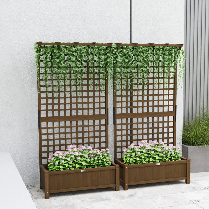 Wood Planter with Trellis for Vine Climbing, Raised Garden Bed, Privacy Screen for Backyard, Patio, Deck, Coffee