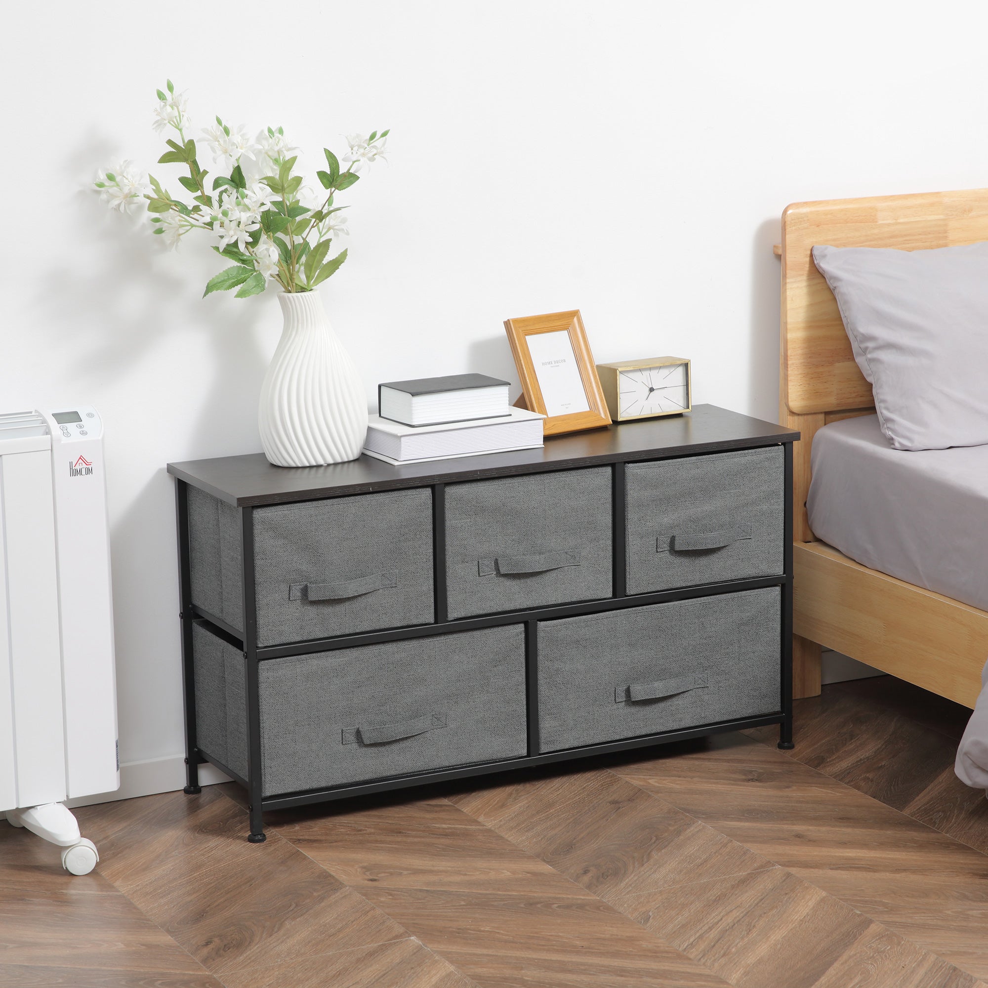 HOMCOM 5-Drawer Linen Storage Tower: Removable Fabric Drawers, Steel Frame for Living Spaces