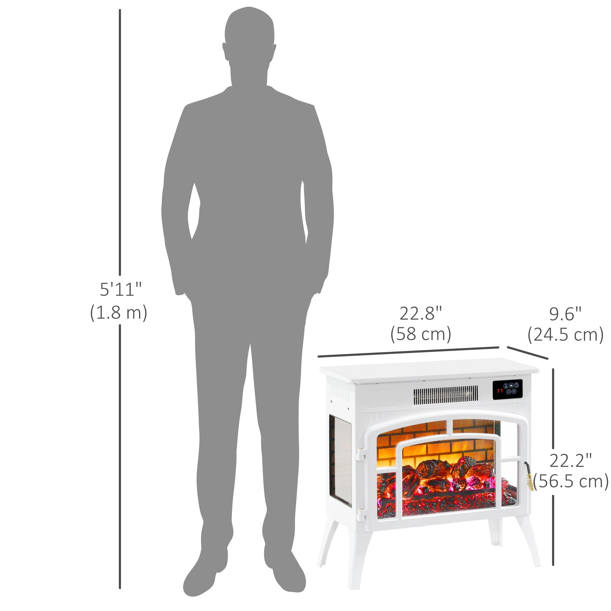 HOMCOM Electric Fireplace Stove, Infrared Fireplace Heater with Realistic Flame, Adjustable Temperature, 1500W, White