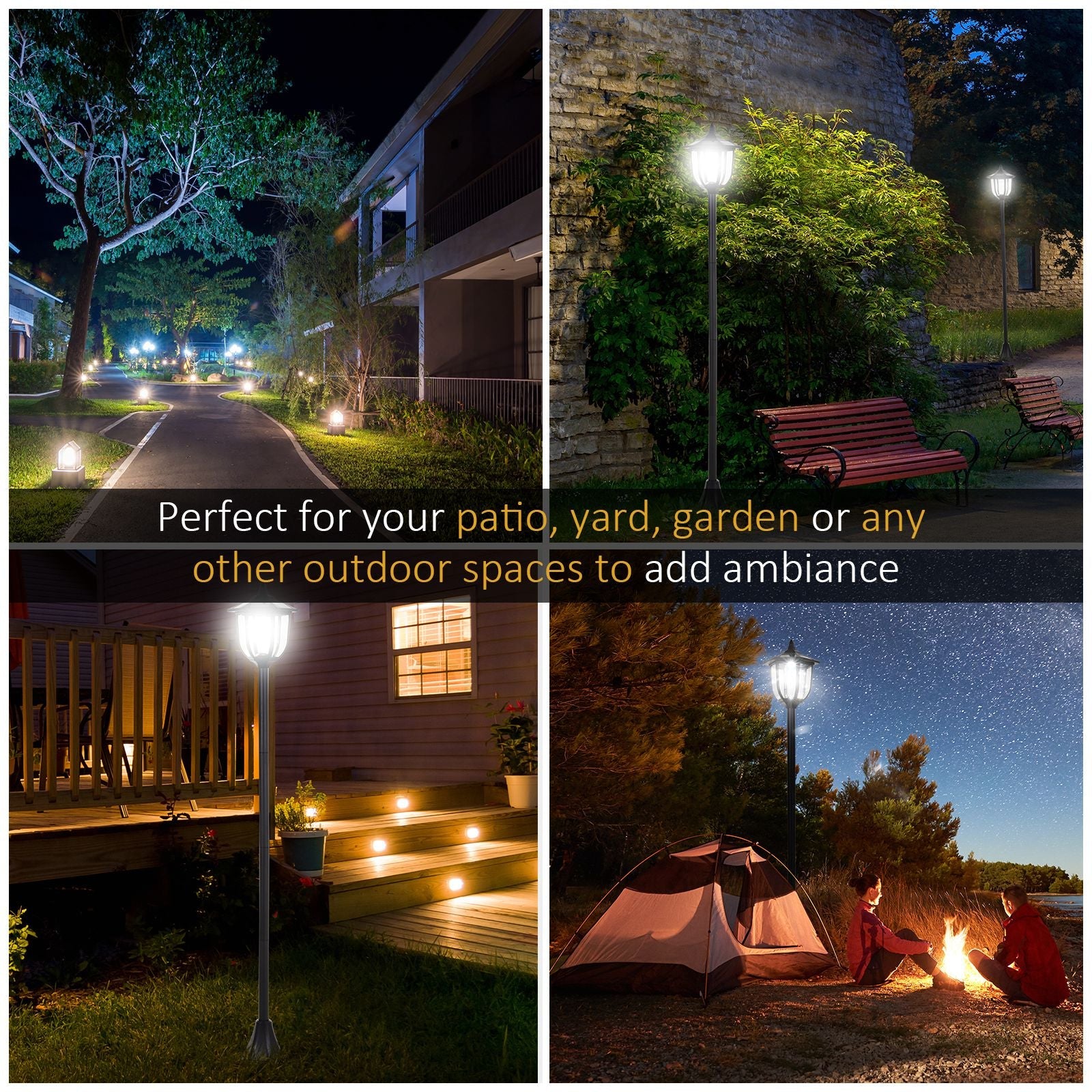 Outsunny Outdoor Garden Solar Post Lamp Light Sensor Dimmable LED Lantern Bollard Pathway Lighting 63" Tall Black