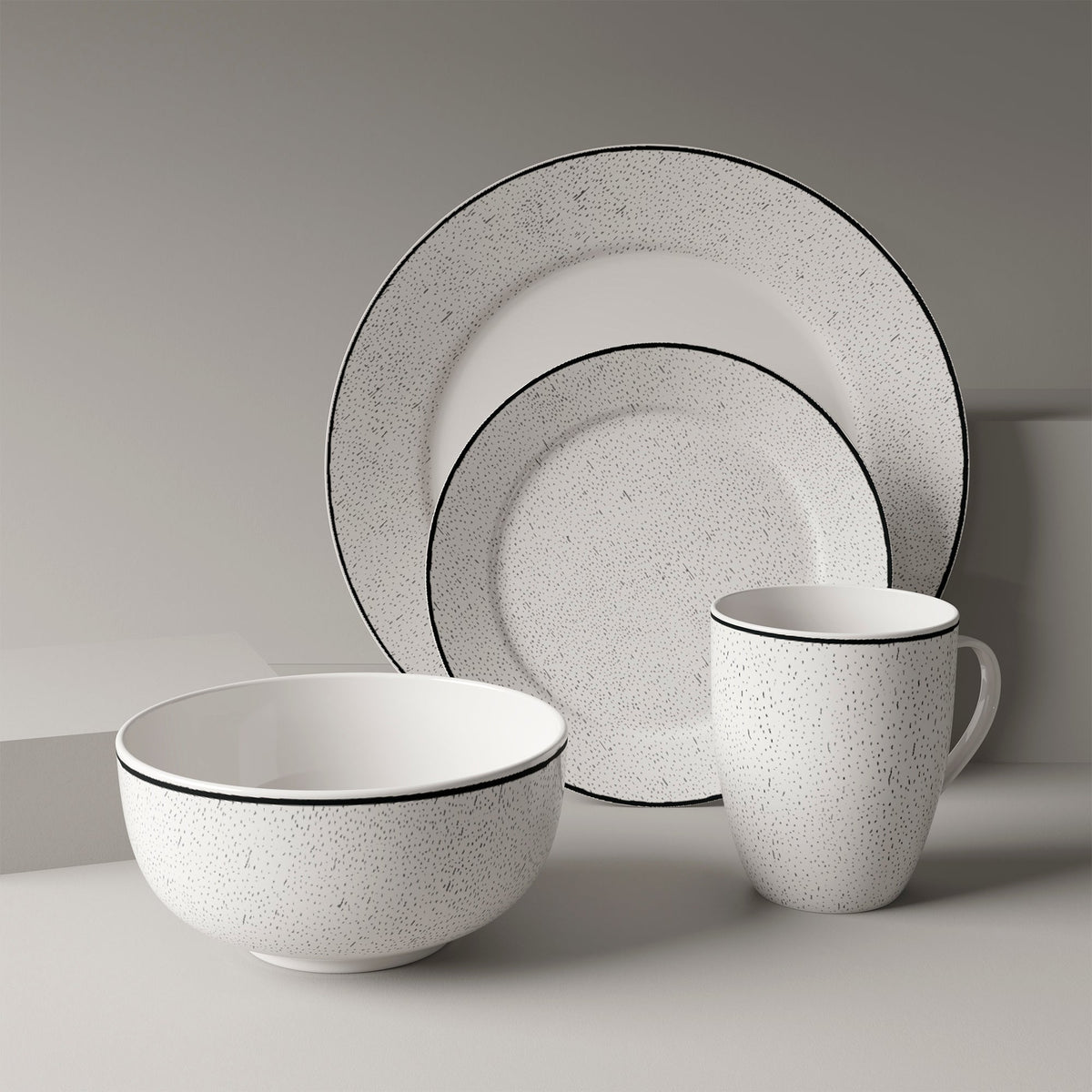 Dinnerware Set with Black Flatware, Porcelain, 12-Piece Dinnerware, Black and White Patterns – Sketch