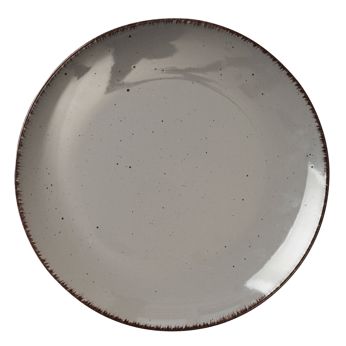 Dinnerware Set with Silver Flatware, Stoneware, 16-Piece Dinnerware, Grey Speckled, Brown Rim – Utopia