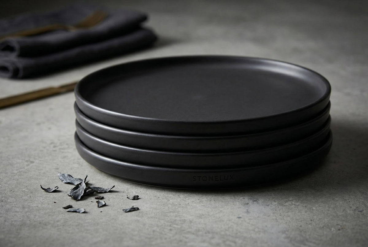 Dinner Plates, Set of 4, Stoneware, 26.5 cm (10.4 in), Matte Black – Lisbon