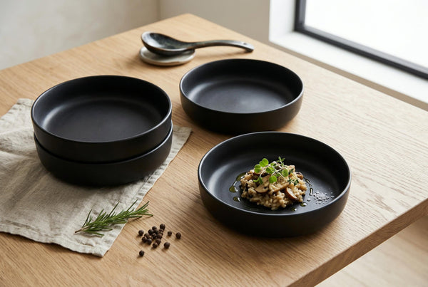 Pasta Bowls, Set of 4, Stoneware, 22 cm (8.7 in), Matte Black – Lisbon