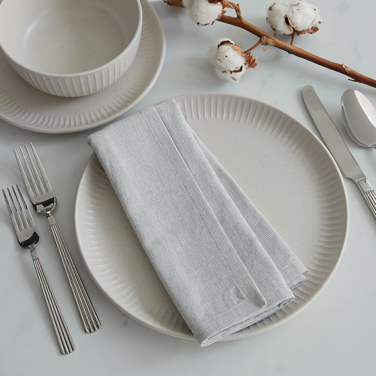 Dinnerware Set, 12-Piece, Stoneware, Fluted Embossed, Bone – Sesame