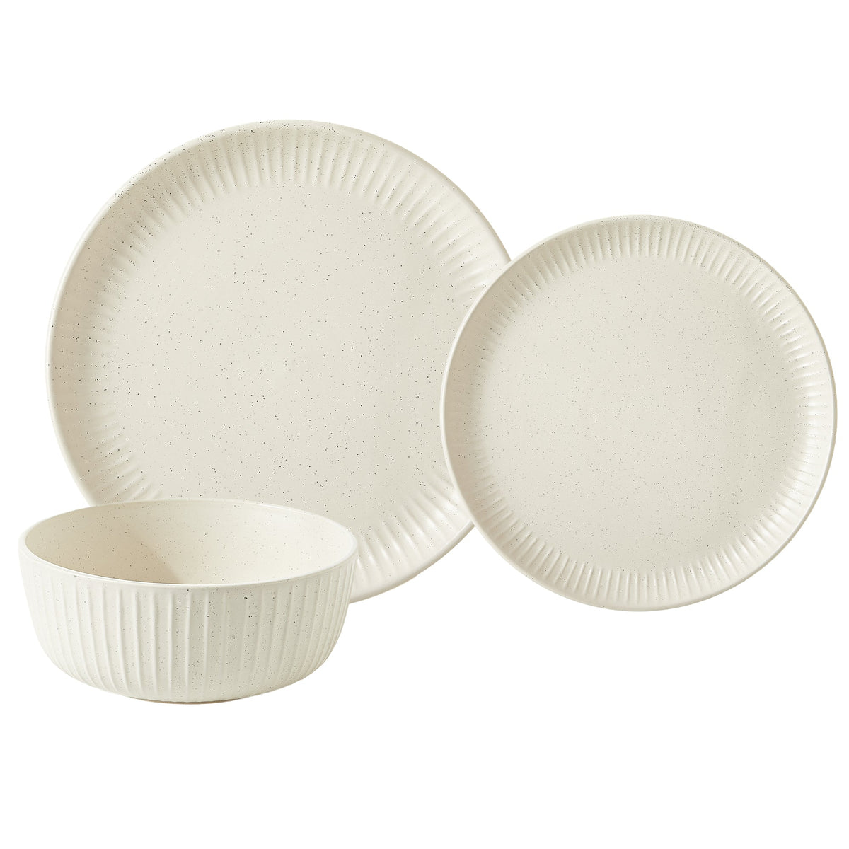 Dinnerware Set, 12-Piece, Stoneware, Fluted Embossed, Bone – Sesame