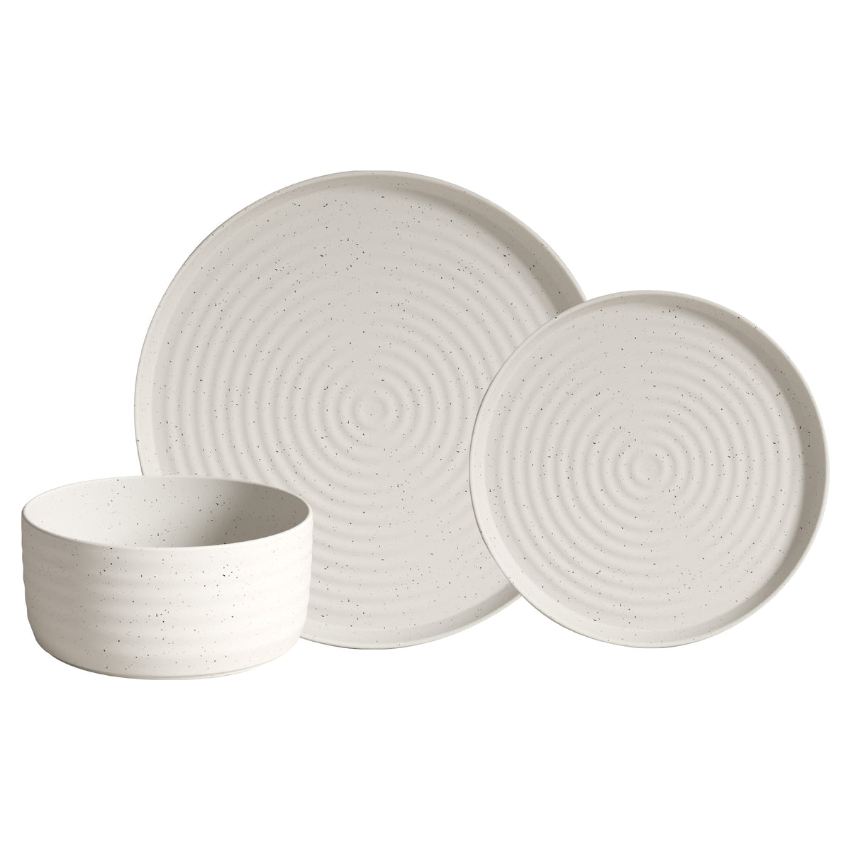 Dinnerware Set, 12-Piece, Stoneware, Speckled Off-White, Ribbed – Rachel