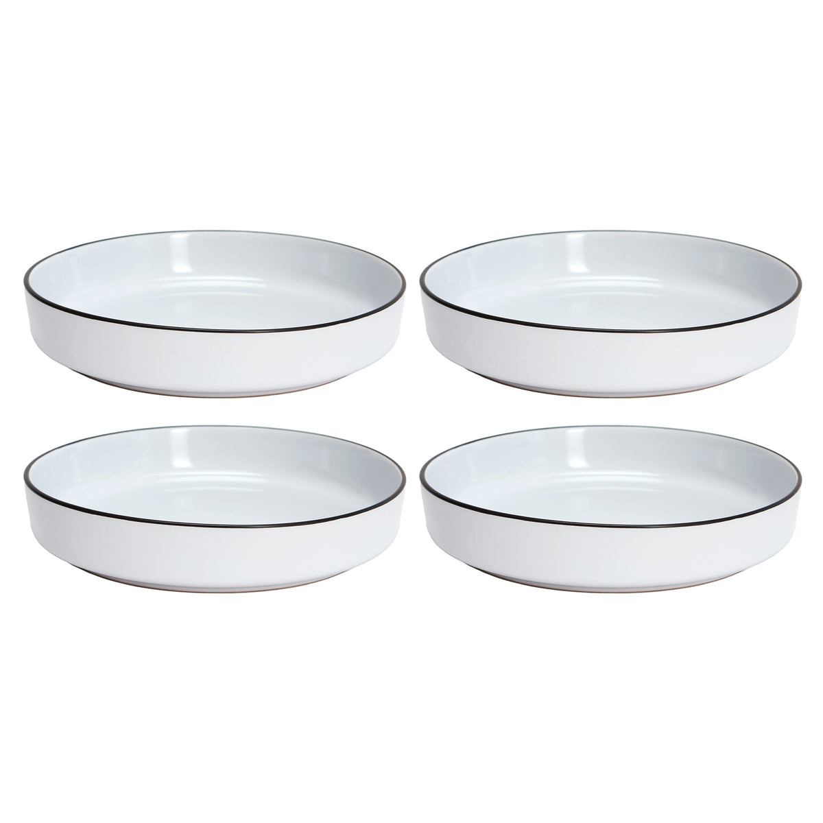 Pasta Bowls, Set of 4, Stoneware, 20 cm (7.9 in), White with Black Rim – Bistro