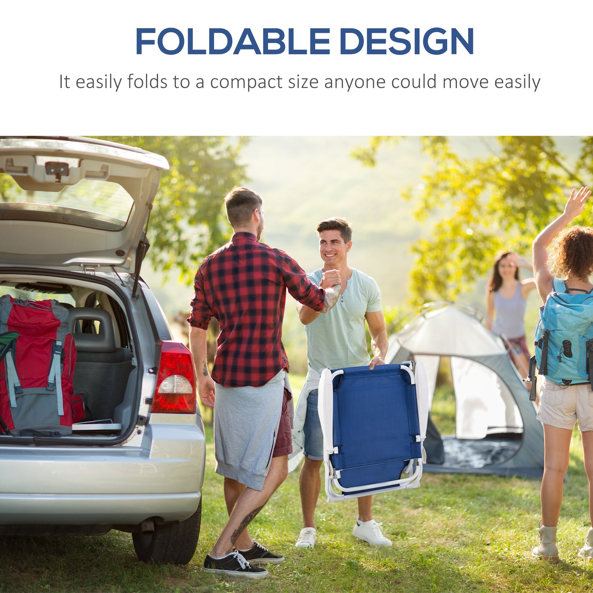 Outsunny Patio Sun Lounger Folding Garden Beach Recliner Chair with 4-Level Adjustable Backrest Blue