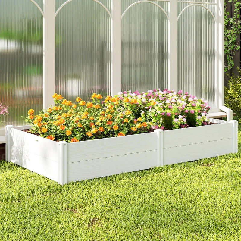 Vinyl Raised Garden Bed Kit, 6.5 x 3 x 1ft Elevated Garden Box with Divider and Open Bottom, White