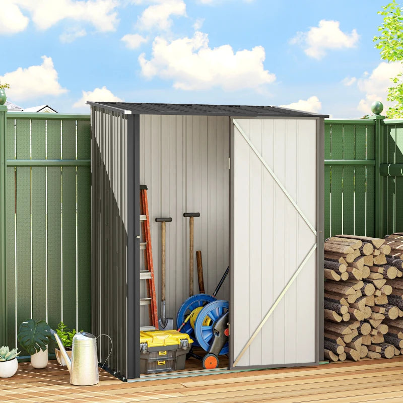 5' x 3' Outdoor Storage Shed, Steel Garden Shed with Single Lockable Door, Tool Storage Shed for Backyard, Grey