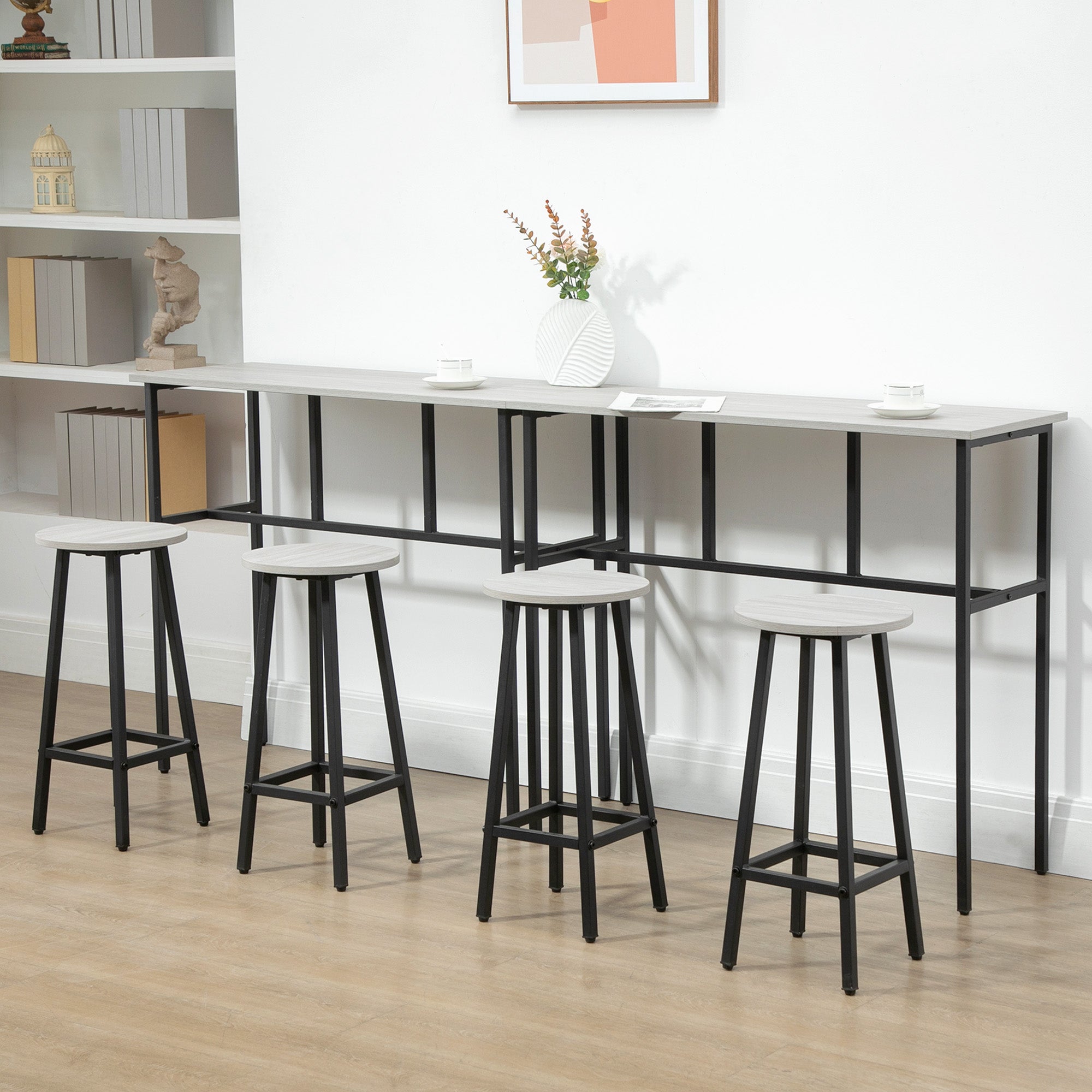 HOMCOM Counter-Height Dining: 6-Piece Set with Breakfast Tables, Chairs for Kitchen, Living Room in Grey Finish