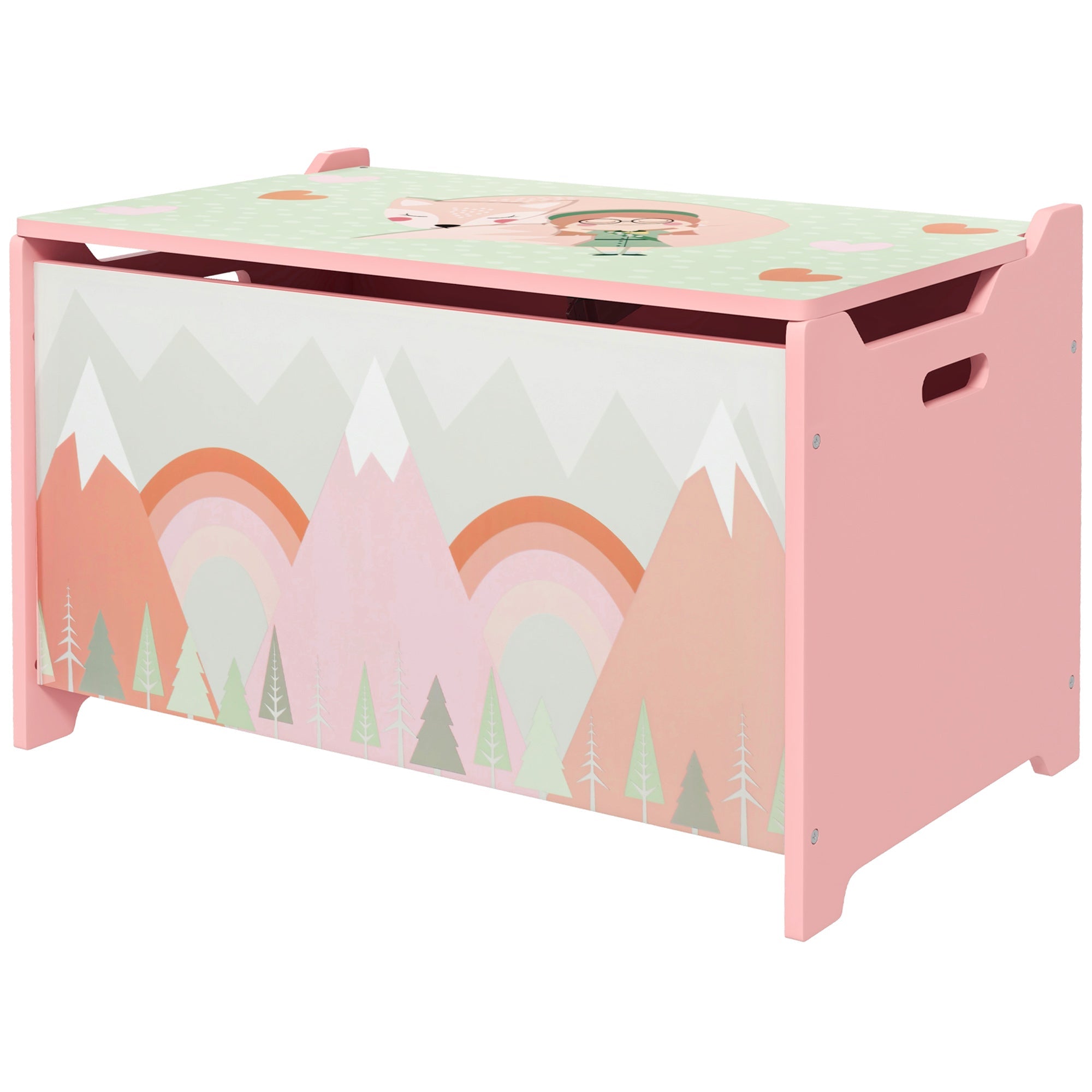 Qaba Kids Toy Box Chest with Safety Lid Organizer for Bedroom Playroom Storage Solution Pink
