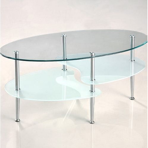 Modern Oval Glass Coffee Table with Chrome Metal Legs - Free Shipping
