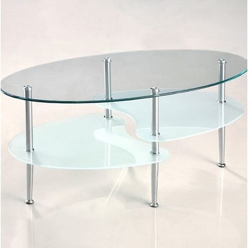 Modern Oval Glass Coffee Table with Chrome Metal Legs - Free Shipping