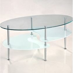 Modern Oval Glass Coffee Table with Chrome Metal Legs - Free Shipping