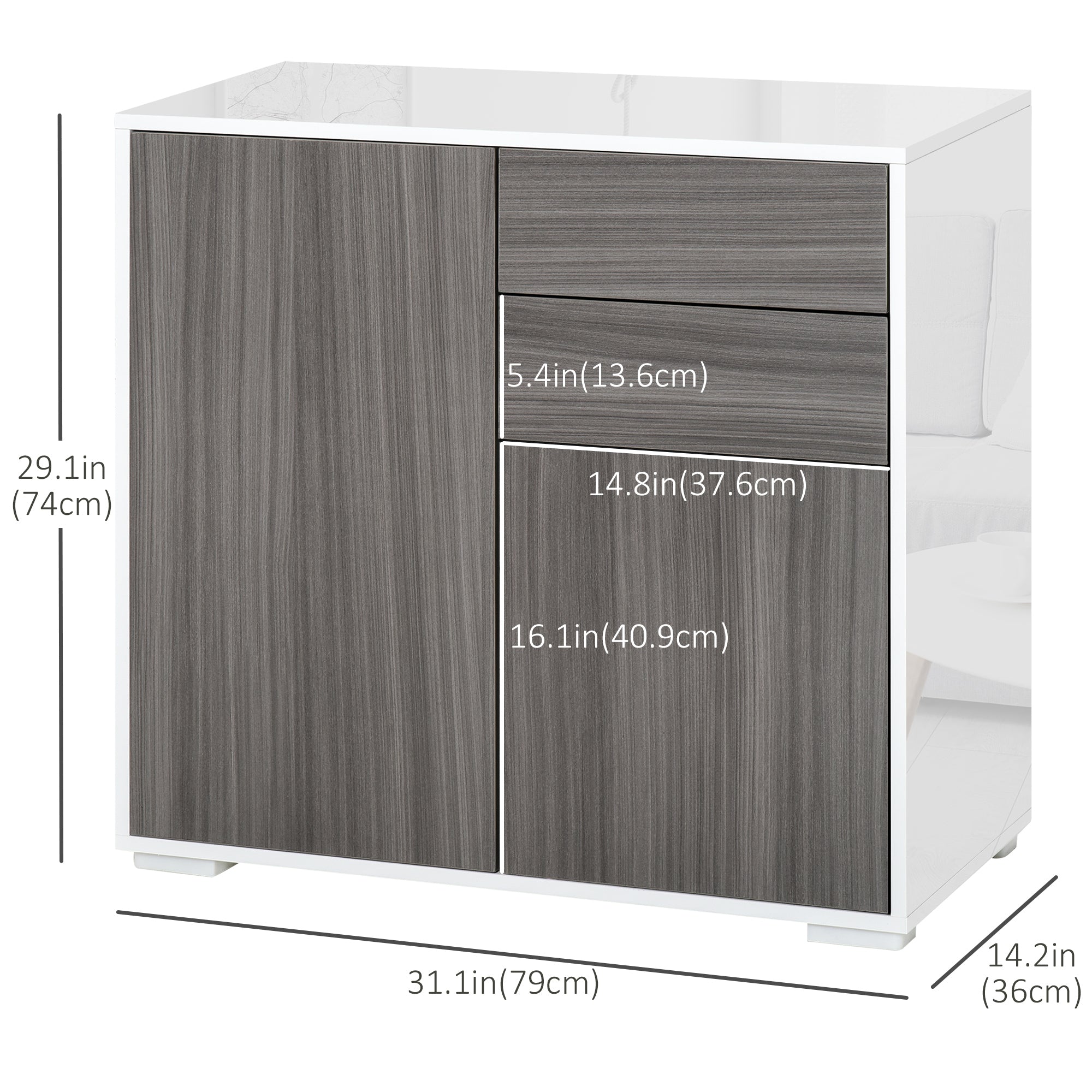 HOMCOM Dining Delight: Modern Kitchen Buffet Sideboard with Drawer Shelf, Push-Open Design for Elegant Storage, Grey Finish