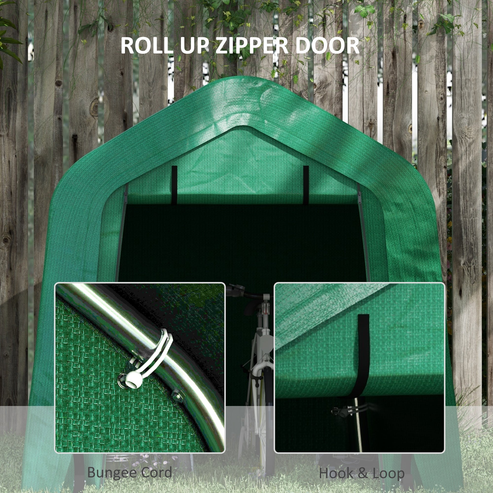 Outsunny 8x6 Carport with Roll-up Door Green Outdoor Carport Tent with Steel Frame for Motorcycle & Car