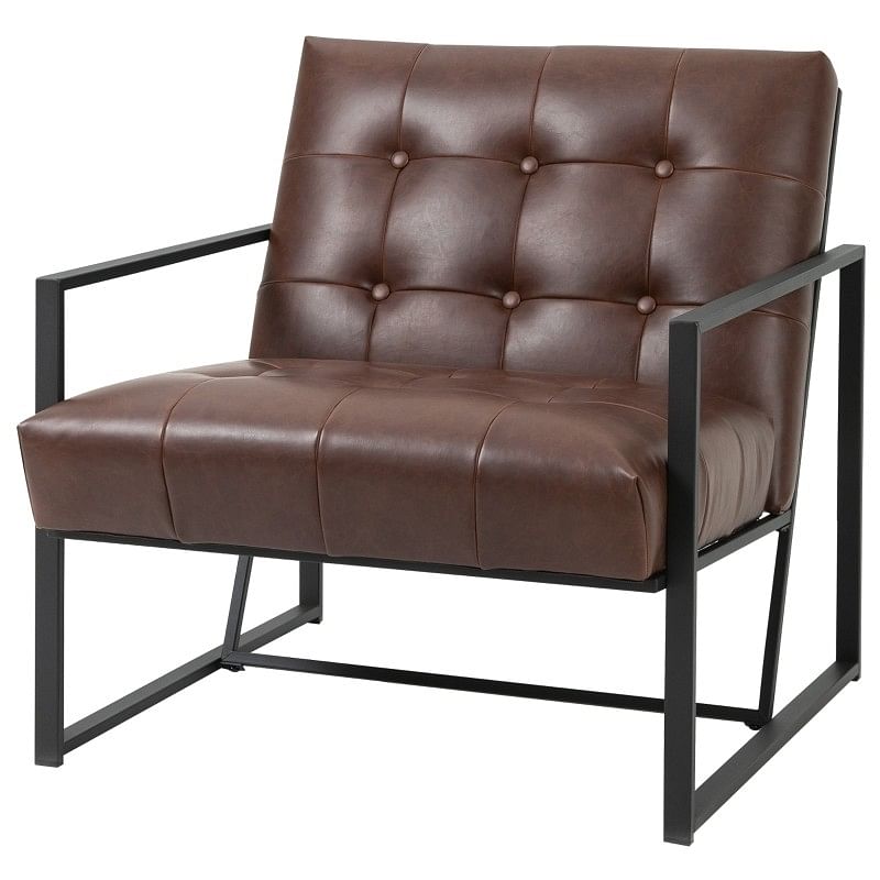 Retro Tufted Faux Leather Metal Frame Accent Chair - Brown - Free Shipping