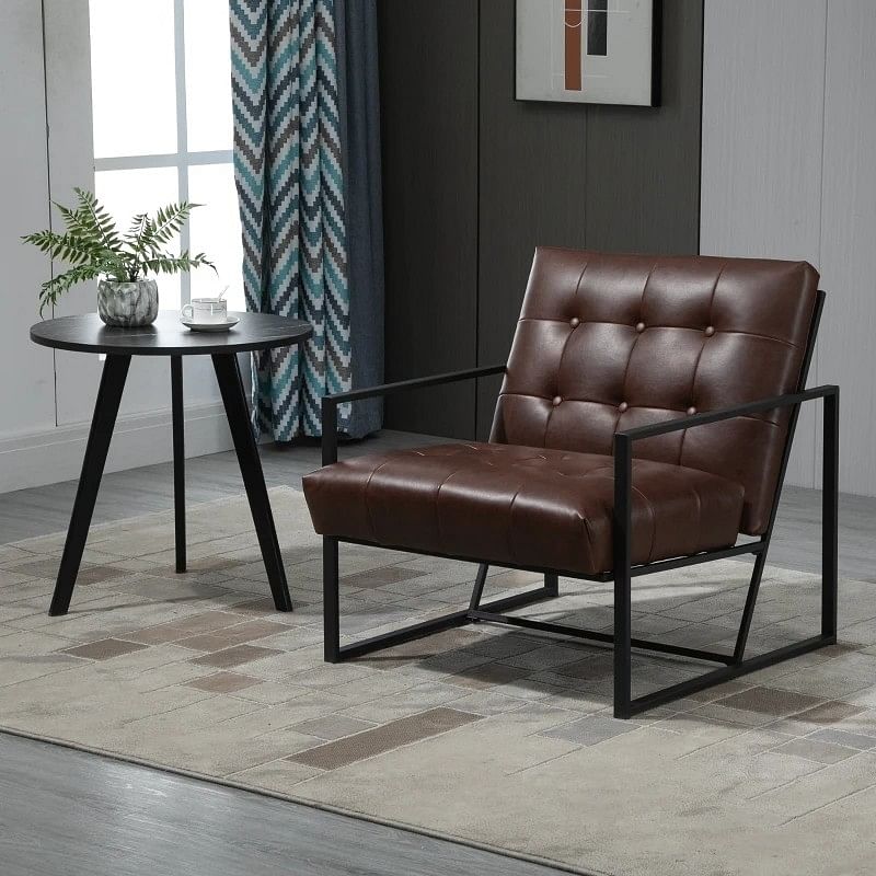Retro Tufted Faux Leather Metal Frame Accent Chair - Brown - Free Shipping