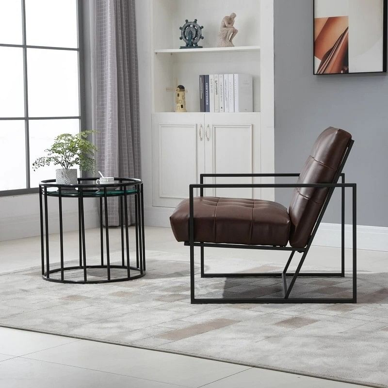 Retro Tufted Faux Leather Metal Frame Accent Chair - Brown - Free Shipping