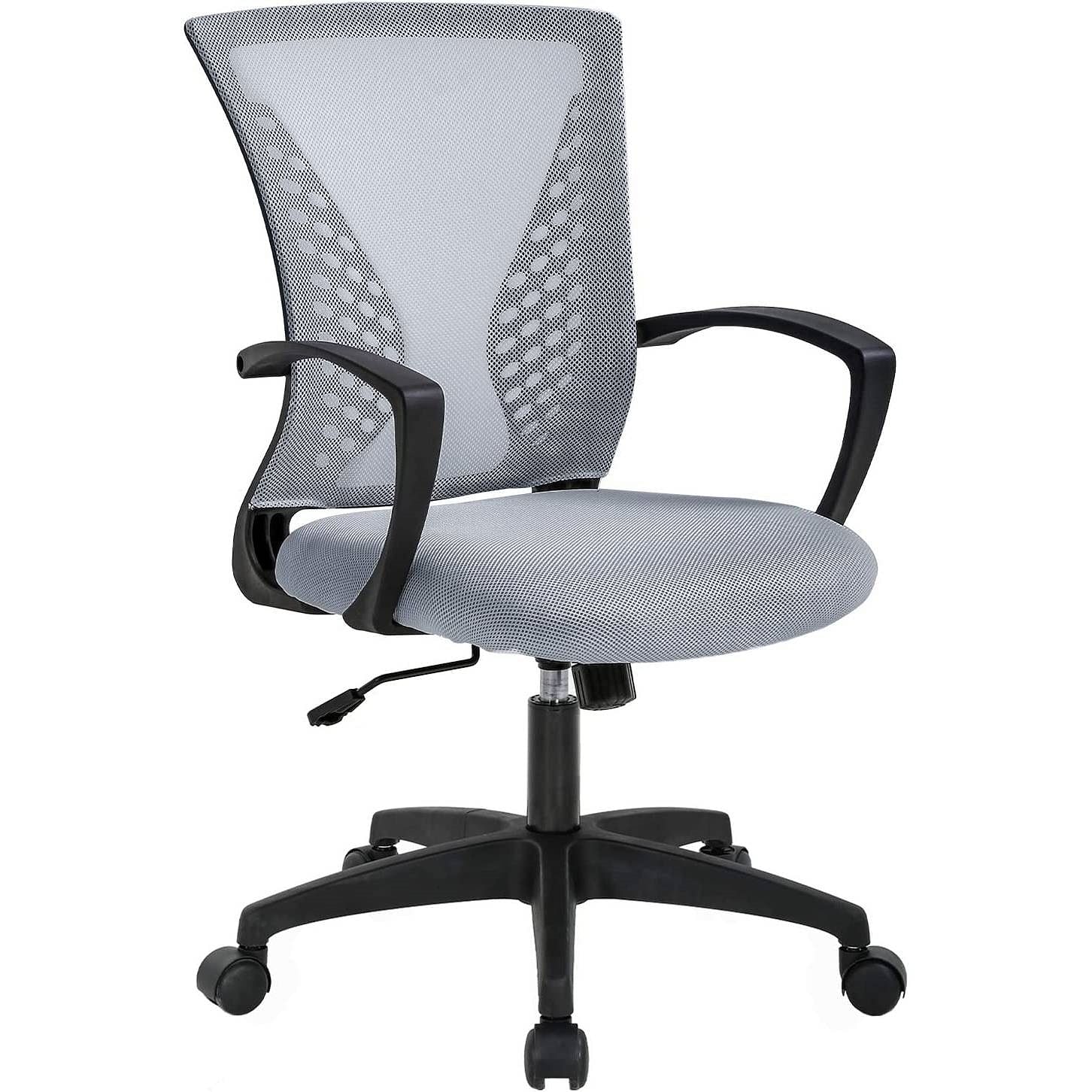 Gray Modern Mid-Back Ergonomic Mesh Office Desk Chair with Armrest on Wheels - Free Shipping
