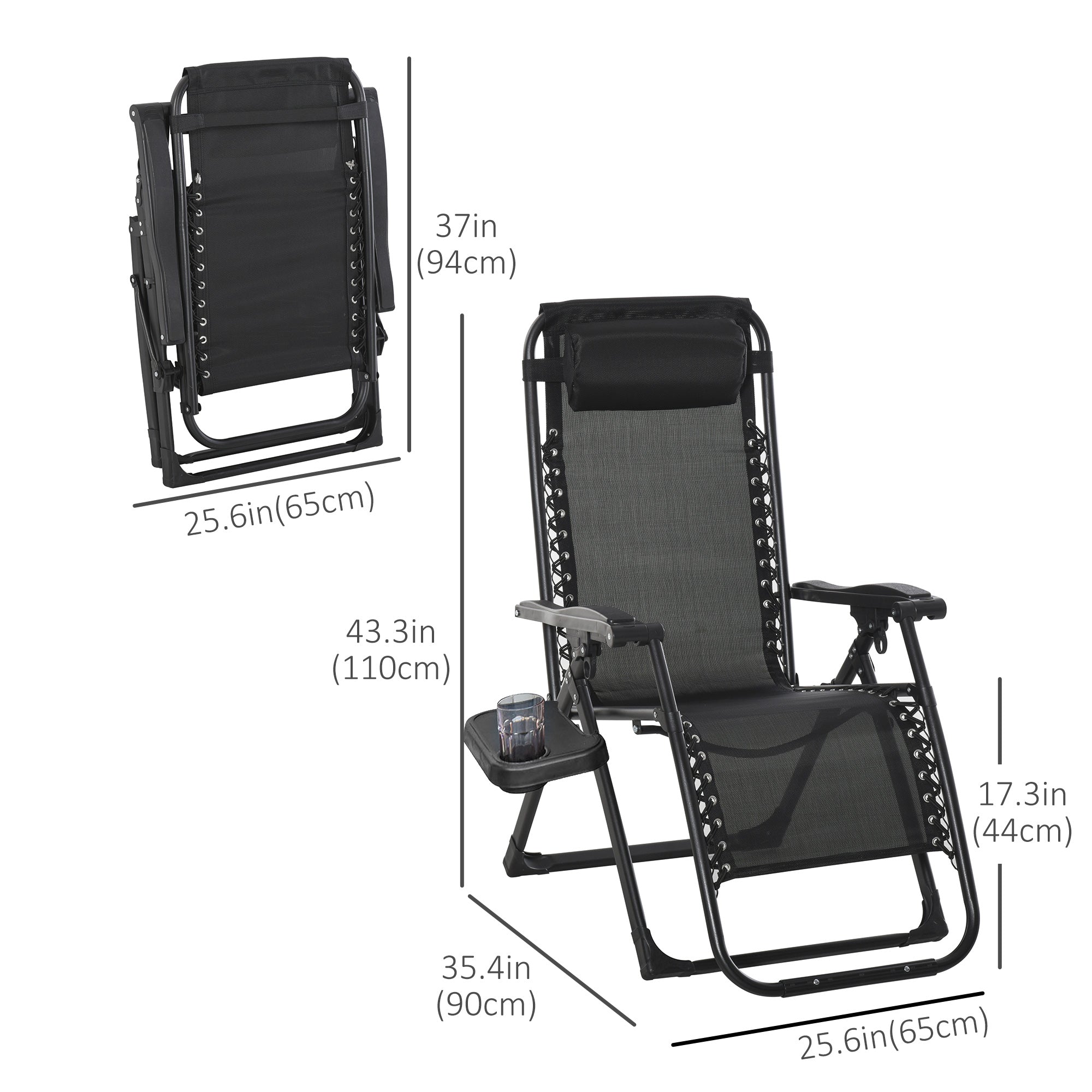 Outsunny Reclining Zero Gravity Chair Folding Garden Sun Lounger with Cushion Headrest Red