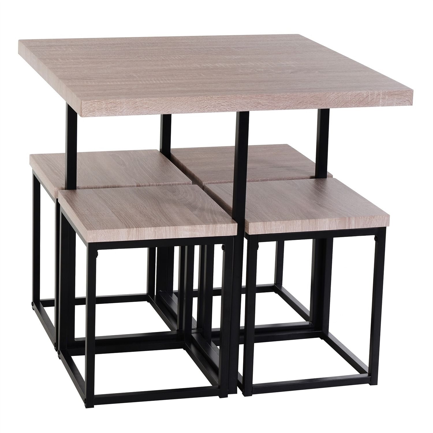 Farmhouse 5 Piece Square Natural Wood Steel Kitchen Dining Set - Free Shipping