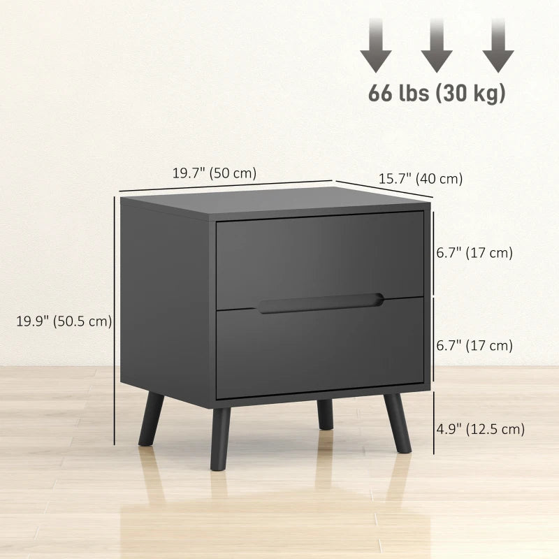 Nightstands Set of 2, Bedside Table with 2 Drawers, Modern Side End Table with Solid Wood Legs for Bedroom, Black