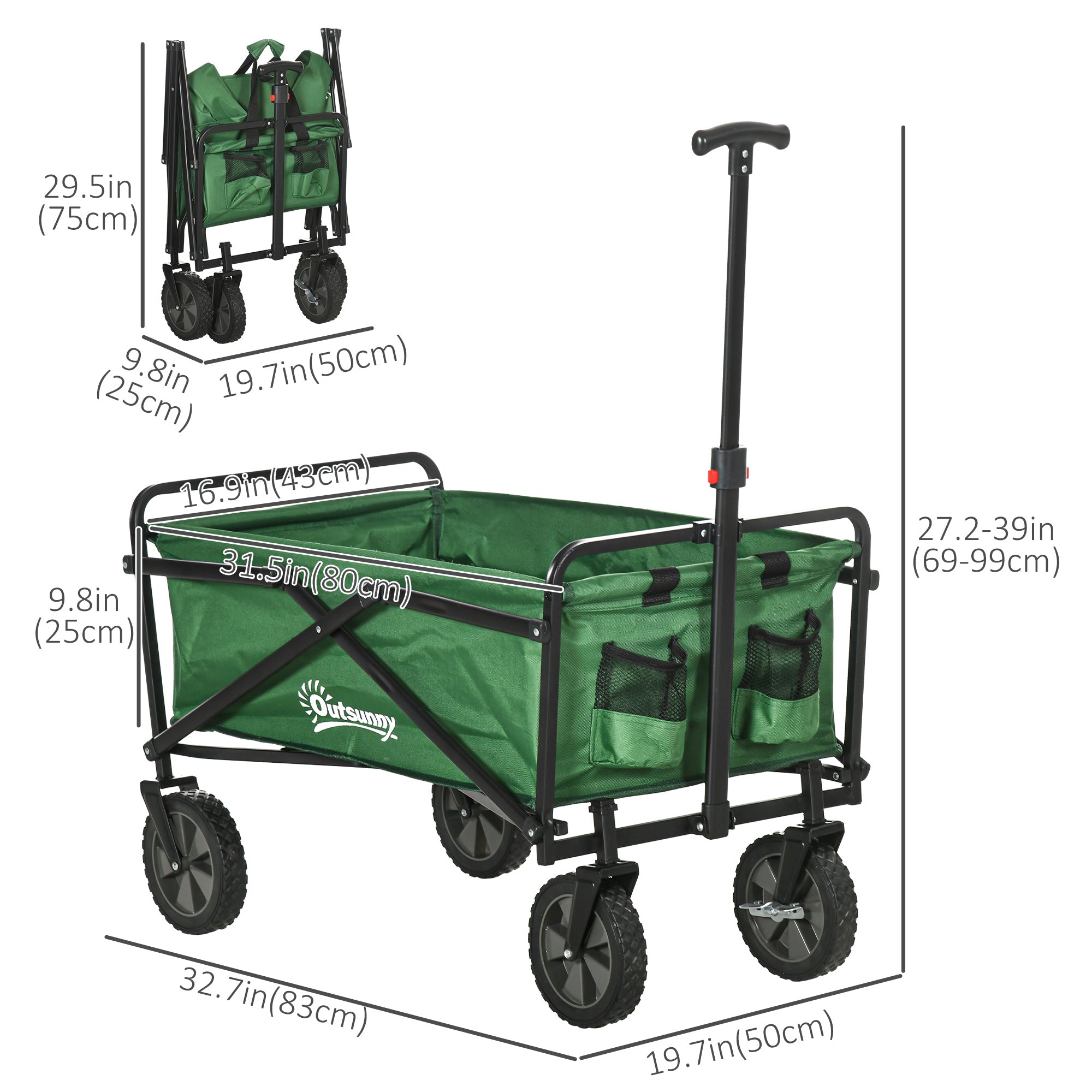 Outsunny Folding Wagon Garden Cart Collapsible Camping Trolley Steel Frame Oxford Fabric