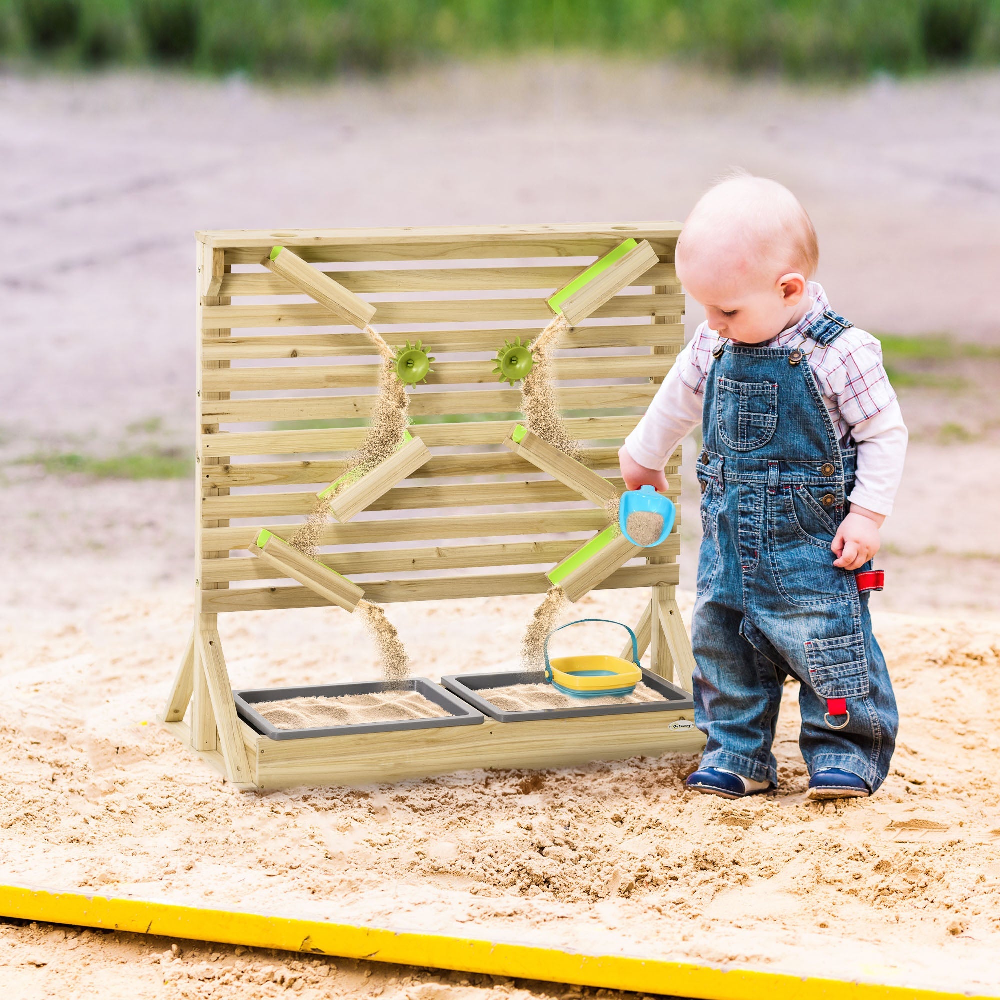 Outsunny 18Pcs Kids Running Water Sand Playset Outdoor Sinks Wooden Sensory Toys Colorful Accessories